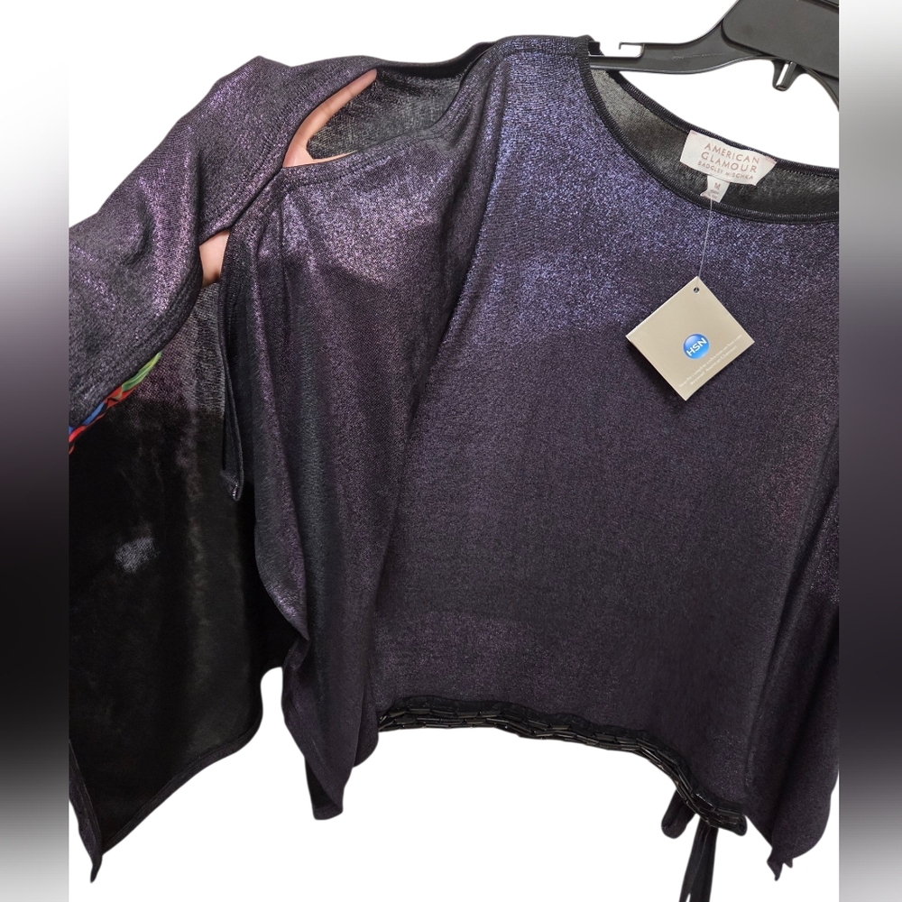 Cold Shoulder Dolman Purple Metallic Blouse - Picture 3 of 3